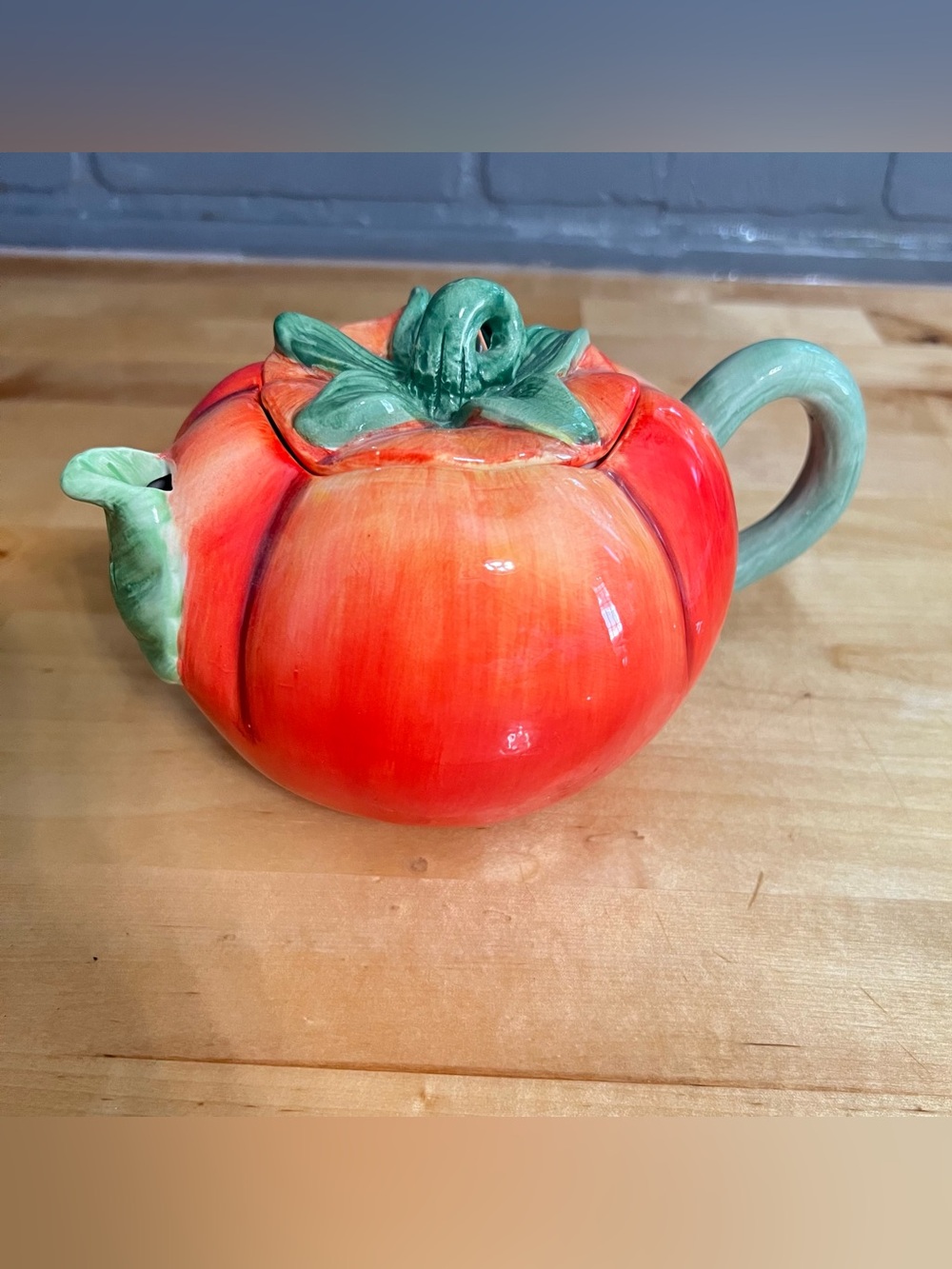 Vintage Tomato Ceramic Teapot Decorative Cottagecore Farmhouse Decor Collectible